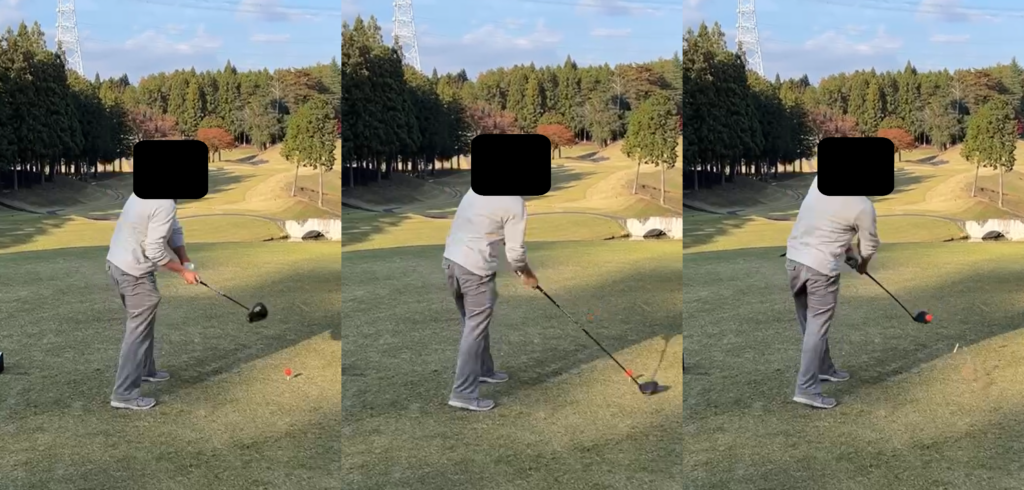 ドライバーの天ぷらショットの瞬間。インパクトの前～後までのコマ送り画像